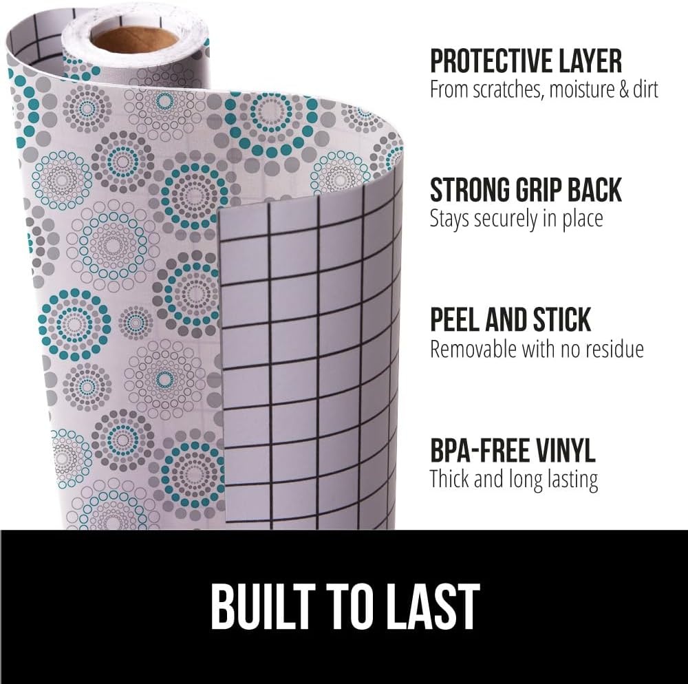 image:imageGORILLA GRIP Peel and Stick Paper Removable Cover for Books Shelves Countertops Drawers Cabinets and Crafts Easy Install Kitchen Decor Shelf Cabinet Liners 118 in x 20 FT Bright WhiteSpiral GrayWhiteTurquoise