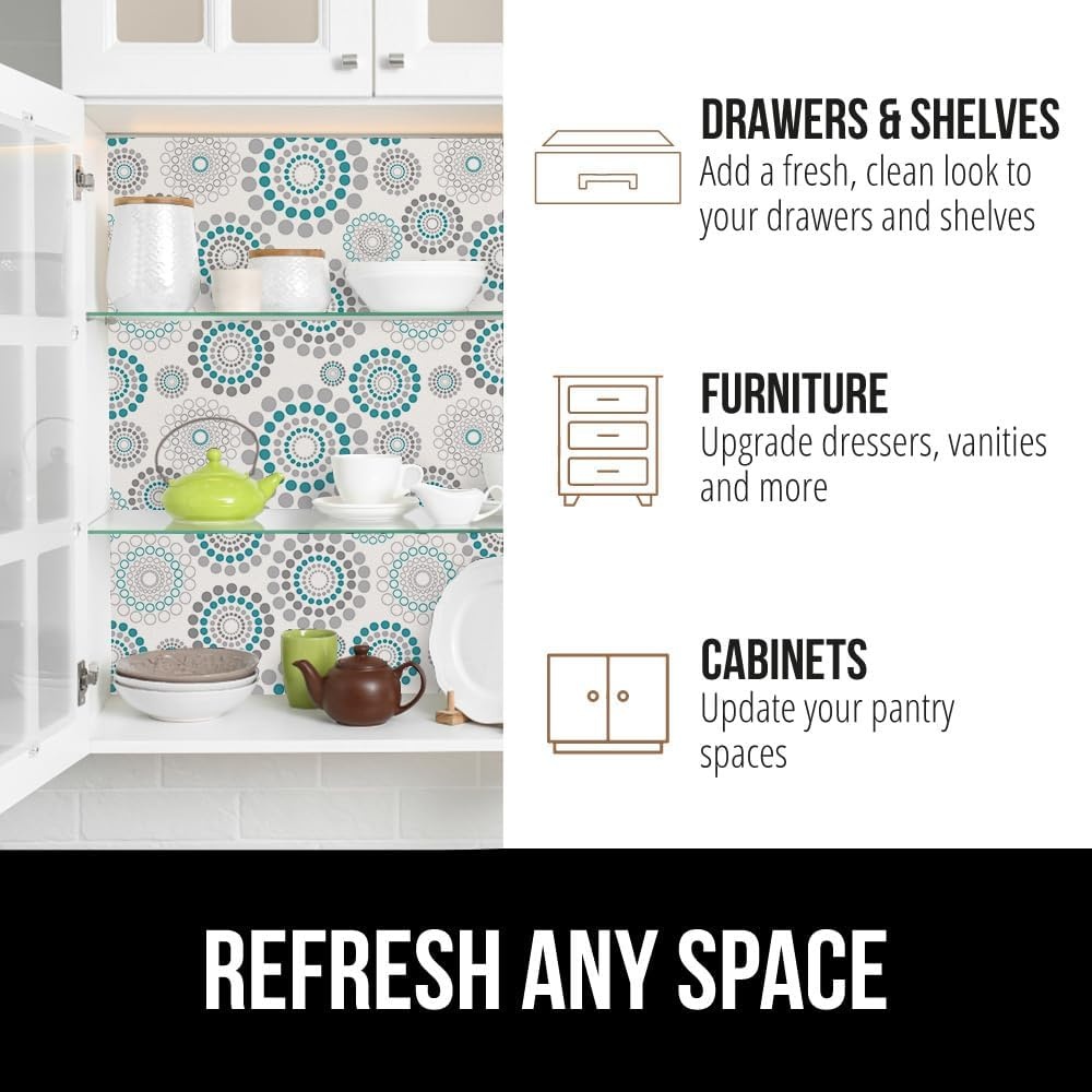 image:imageGORILLA GRIP Peel and Stick Paper Removable Cover for Books Shelves Countertops Drawers Cabinets and Crafts Easy Install Kitchen Decor Shelf Cabinet Liners 118 in x 20 FT Bright WhiteSpiral GrayWhiteTurquoise