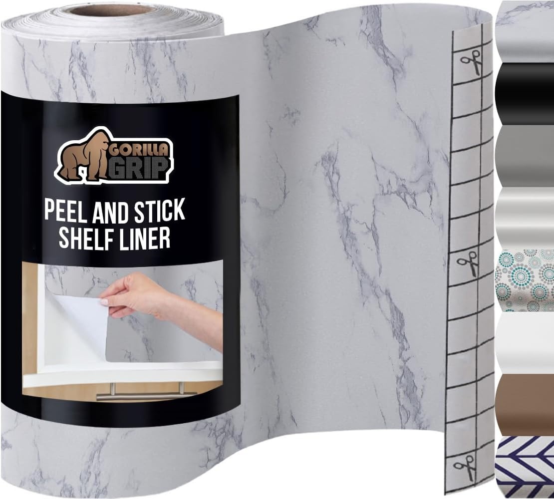 image:imageGORILLA GRIP Peel and Stick Paper Removable Cover for Books Shelves Countertops Drawers Cabinets and Crafts Easy Install Kitchen Decor Shelf Cabinet Liners 118 in x 20 FT Bright WhiteBright White