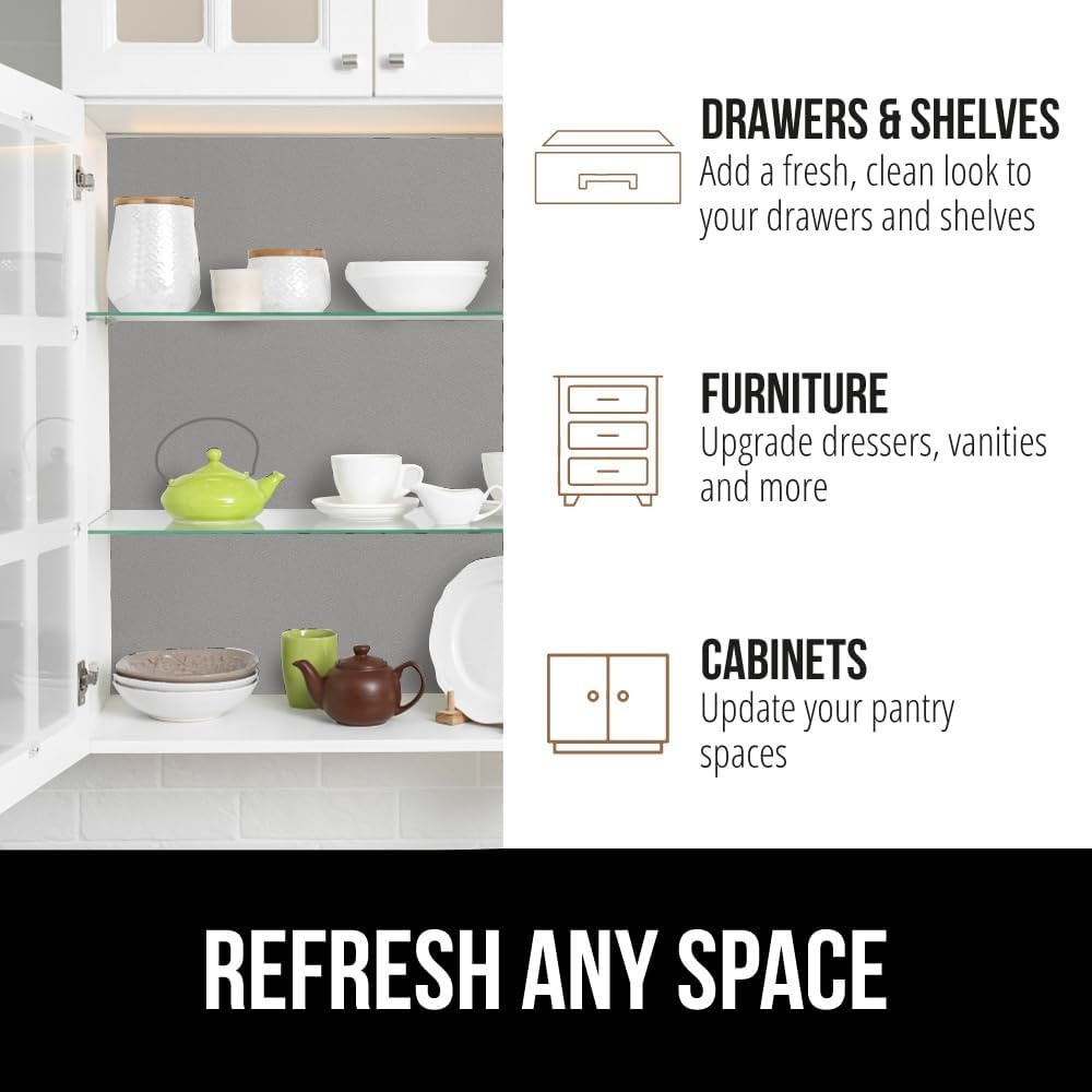 image:imageGORILLA GRIP Peel and Stick Paper Removable Cover for Books Shelves Countertops Drawers Cabinets and Crafts Easy Install Kitchen Decor Shelf Cabinet Liners 118 in x 20 FT Bright WhiteGray