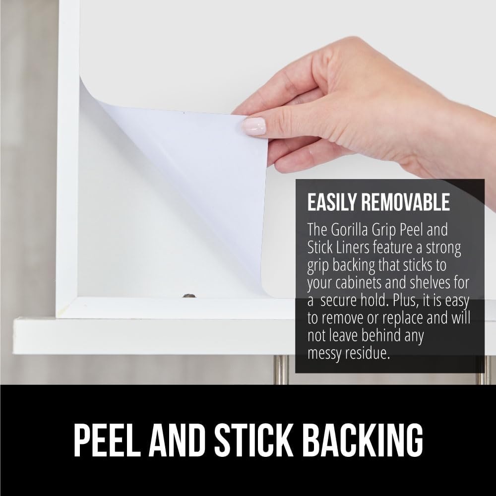 image:imageGORILLA GRIP Peel and Stick Paper Removable Cover for Books Shelves Countertops Drawers Cabinets and Crafts Easy Install Kitchen Decor Shelf Cabinet Liners 118 in x 20 FT Bright WhiteClear Matte