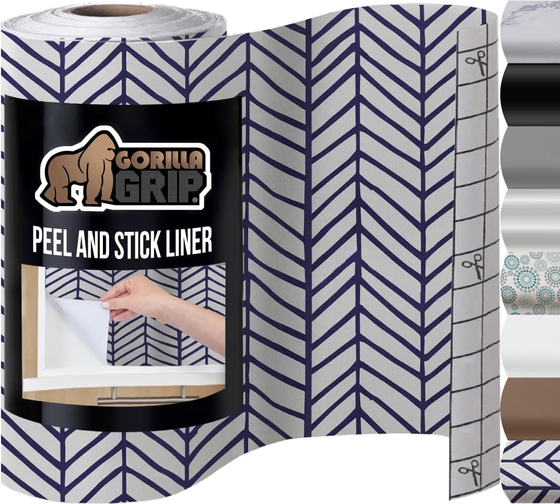 image:imageGORILLA GRIP Peel and Stick Paper Removable Cover for Books Shelves Countertops Drawers Cabinets and Crafts Easy Install Kitchen Decor Shelf Cabinet Liners 118 in x 20 FT Bright WhiteBlueWhite