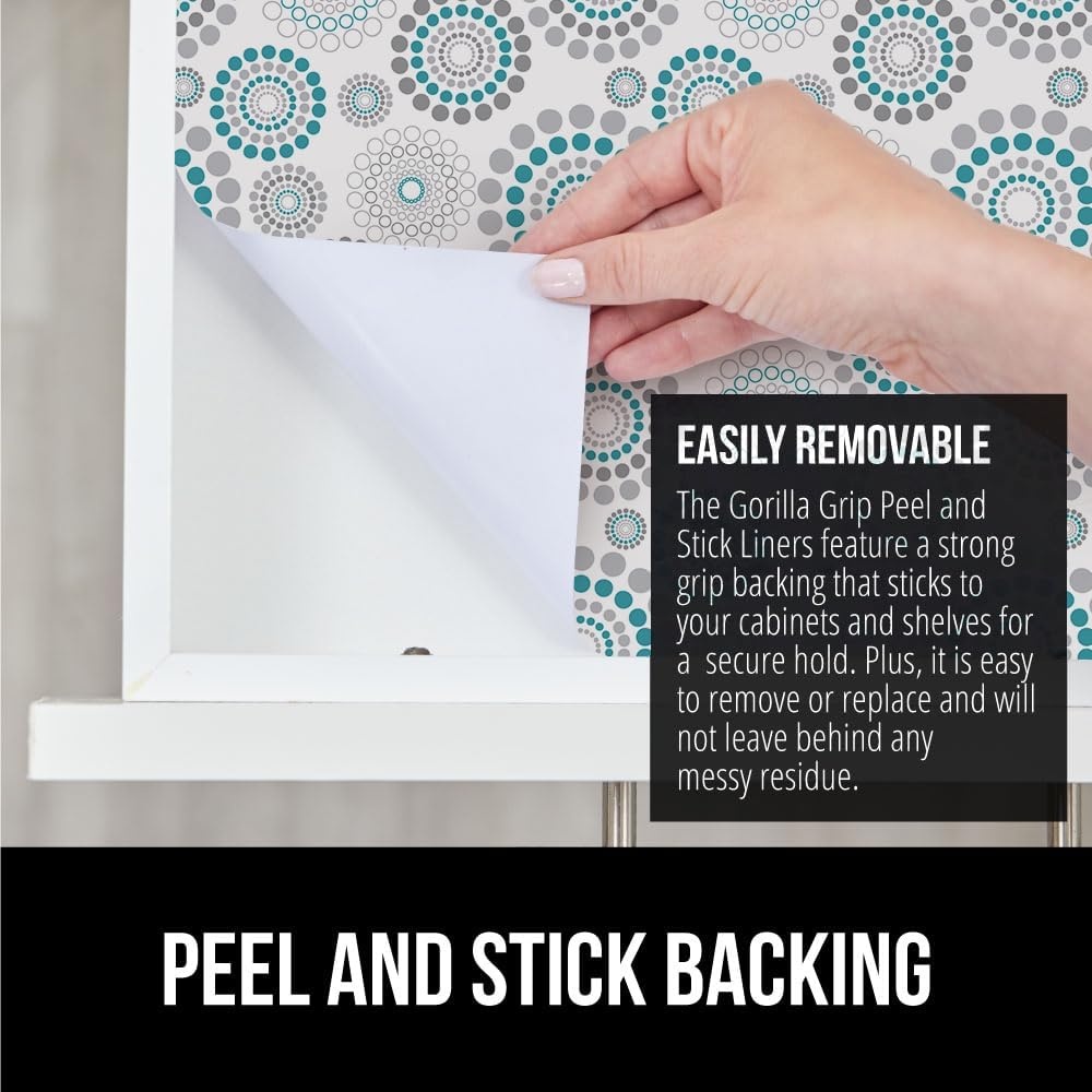 image:imageGORILLA GRIP Peel and Stick Paper Removable Cover for Books Shelves Countertops Drawers Cabinets and Crafts Easy Install Kitchen Decor Shelf Cabinet Liners 118 in x 20 FT Bright WhiteSpiral GrayWhiteTurquoise