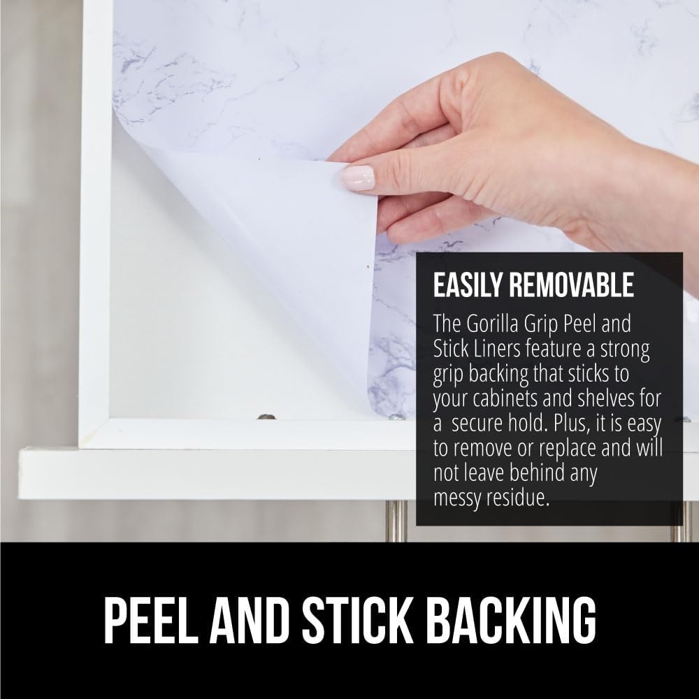 image:imageGORILLA GRIP Peel and Stick Paper Removable Cover for Books Shelves Countertops Drawers Cabinets and Crafts Easy Install Kitchen Decor Shelf Cabinet Liners 118 in x 20 FT Bright WhiteMarble