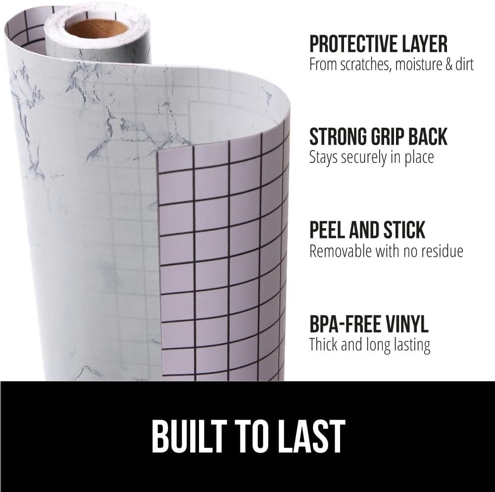 image:imageGORILLA GRIP Peel and Stick Paper Removable Cover for Books Shelves Countertops Drawers Cabinets and Crafts Easy Install Kitchen Decor Shelf Cabinet Liners 118 in x 20 FT Bright WhiteBlackWhite Stone