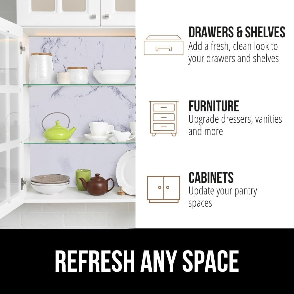 image:imageGORILLA GRIP Peel and Stick Paper Removable Cover for Books Shelves Countertops Drawers Cabinets and Crafts Easy Install Kitchen Decor Shelf Cabinet Liners 118 in x 20 FT Bright WhiteBlackWhite Stone
