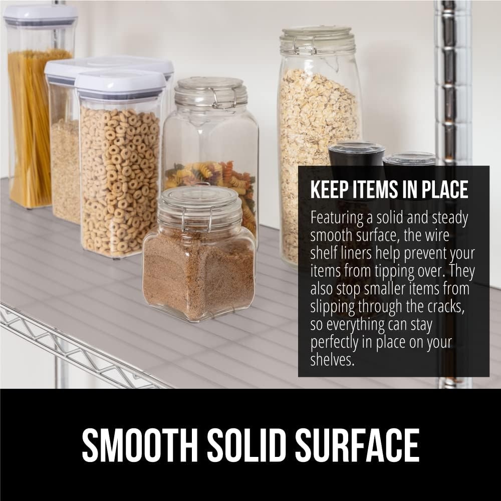 image:imageGORILLA GRIP ShelfGuard Wire Shelf Liner Compatible with Amazon Basics Shelving Unit Set of 4 Waterproof Liners for Organizing Metal Rack Shelves Kitchen Cabinets Cupboard Pantry 14x36 ClearCharcoal