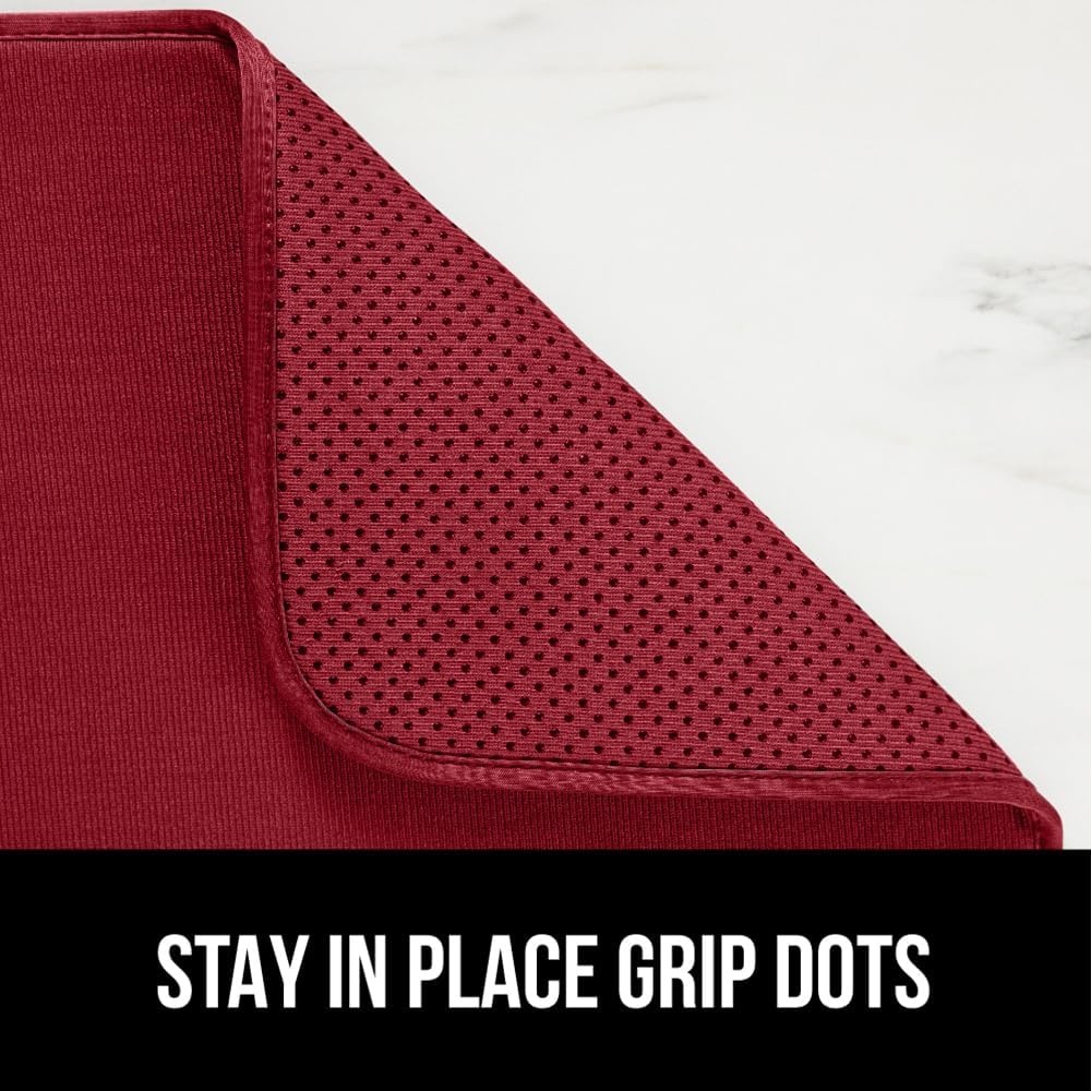 image:imageGORILLA GRIP Ultra Water Absorbent Microfiber Dish Drying Mat Quick Dry Thick Mesh Slip Resistant Pad for Sink Dishes or Under Rack Kitchen Counter Accessories Machine Wash Mats 18x16 Inch BlackRed