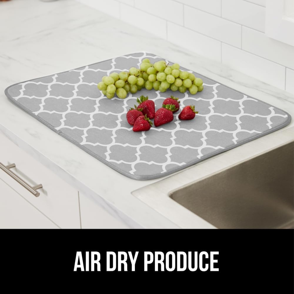 image:imageGORILLA GRIP Ultra Water Absorbent Microfiber Dish Drying Mat Quick Dry Thick Mesh Slip Resistant Pad for Sink Dishes or Under Rack Kitchen Counter Accessories Machine Wash Mats 18x16 Inch BlackQuatrefoil