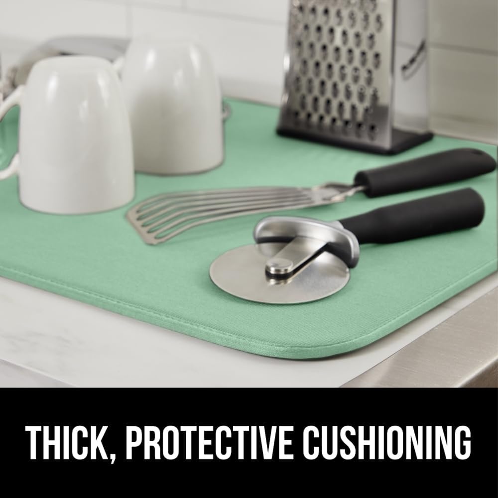 image:imageGORILLA GRIP Ultra Water Absorbent Microfiber Dish Drying Mat Quick Dry Thick Mesh Slip Resistant Pad for Sink Dishes or Under Rack Kitchen Counter Accessories Machine Wash Mats 18x16 Inch BlackMint