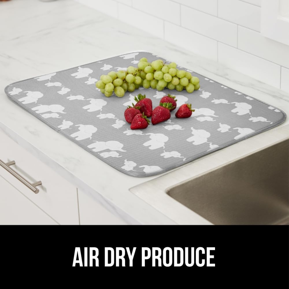 image:imageGORILLA GRIP Ultra Water Absorbent Microfiber Dish Drying Mat Quick Dry Thick Mesh Slip Resistant Pad for Sink Dishes or Under Rack Kitchen Counter Accessories Machine Wash Mats 18x16 Inch BlackElephants