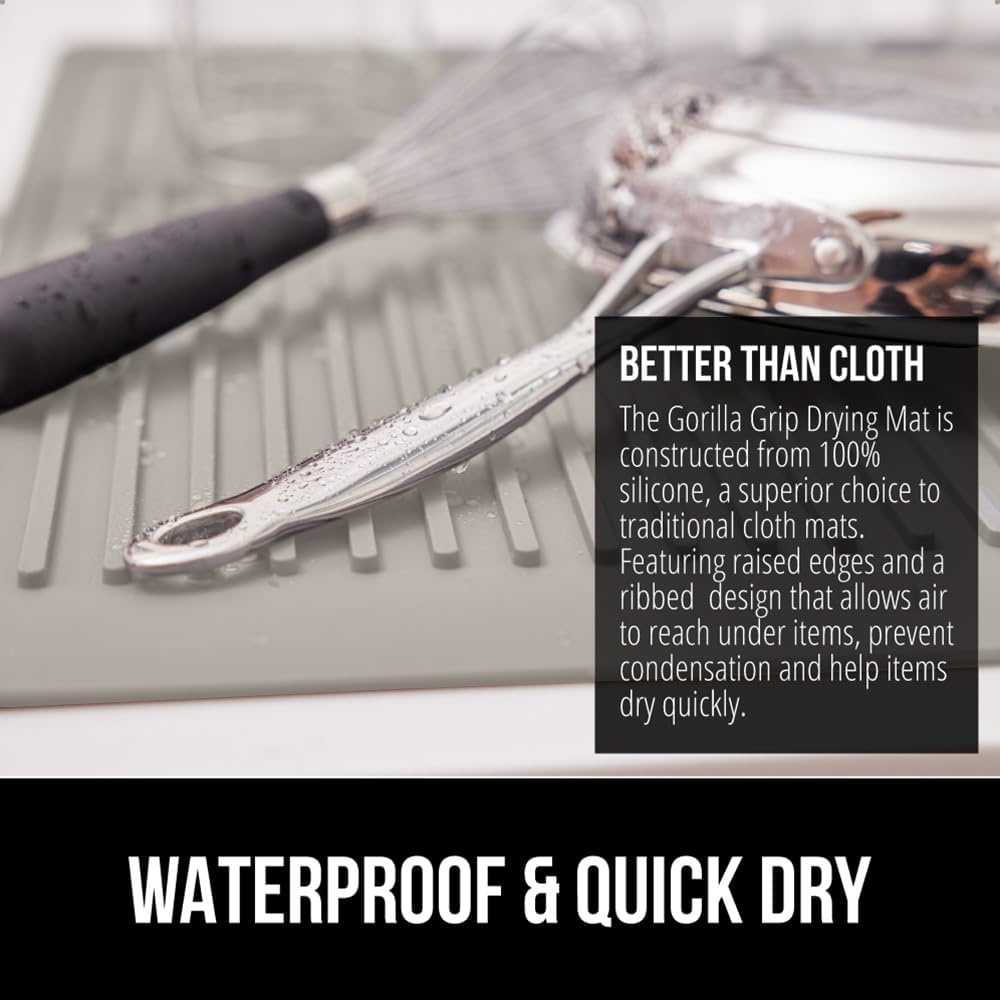 image:imageGORILLA GRIP Ultra Water Absorbent Microfiber Dish Drying Mat Quick Dry Thick Mesh Slip Resistant Pad for Sink Dishes or Under Rack Kitchen Counter Accessories Machine Wash Mats 18x16 Inch BlackAlmond