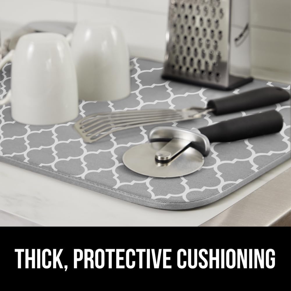 image:imageGORILLA GRIP Ultra Water Absorbent Microfiber Dish Drying Mat Quick Dry Thick Mesh Slip Resistant Pad for Sink Dishes or Under Rack Kitchen Counter Accessories Machine Wash Mats 18x16 Inch BlackQuatrefoil