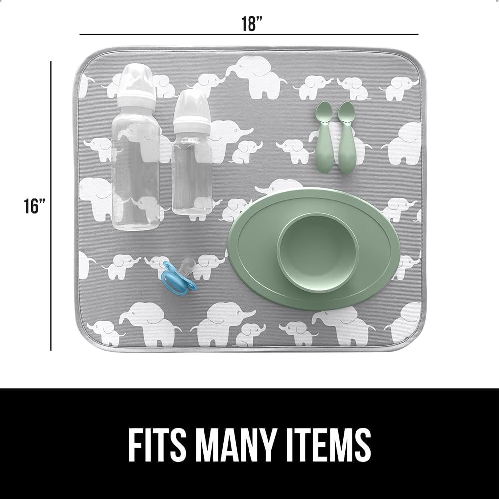 image:imageGORILLA GRIP Ultra Water Absorbent Microfiber Dish Drying Mat Quick Dry Thick Mesh Slip Resistant Pad for Sink Dishes or Under Rack Kitchen Counter Accessories Machine Wash Mats 18x16 Inch BlackElephants