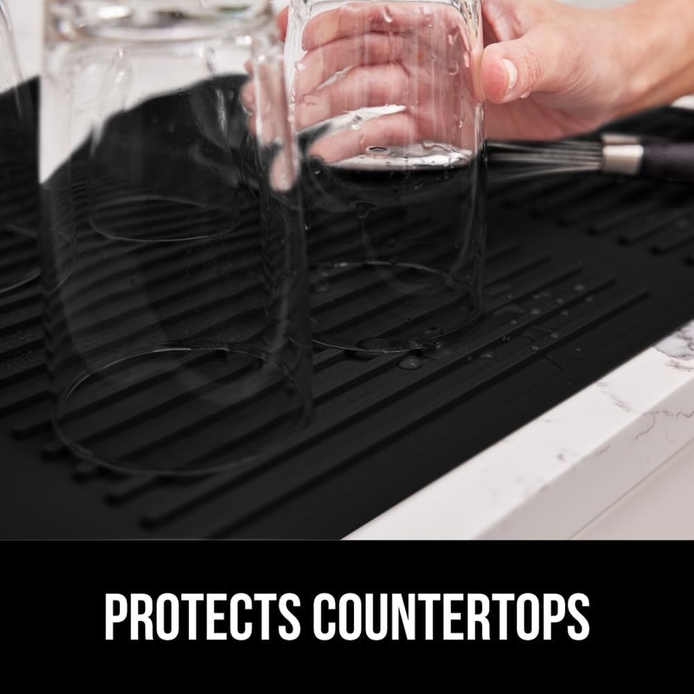 image:imageGORILLA GRIP Ultra Water Absorbent Microfiber Dish Drying Mat Quick Dry Thick Mesh Slip Resistant Pad for Sink Dishes or Under Rack Kitchen Counter Accessories Machine Wash Mats 18x16 Inch BlackBlack