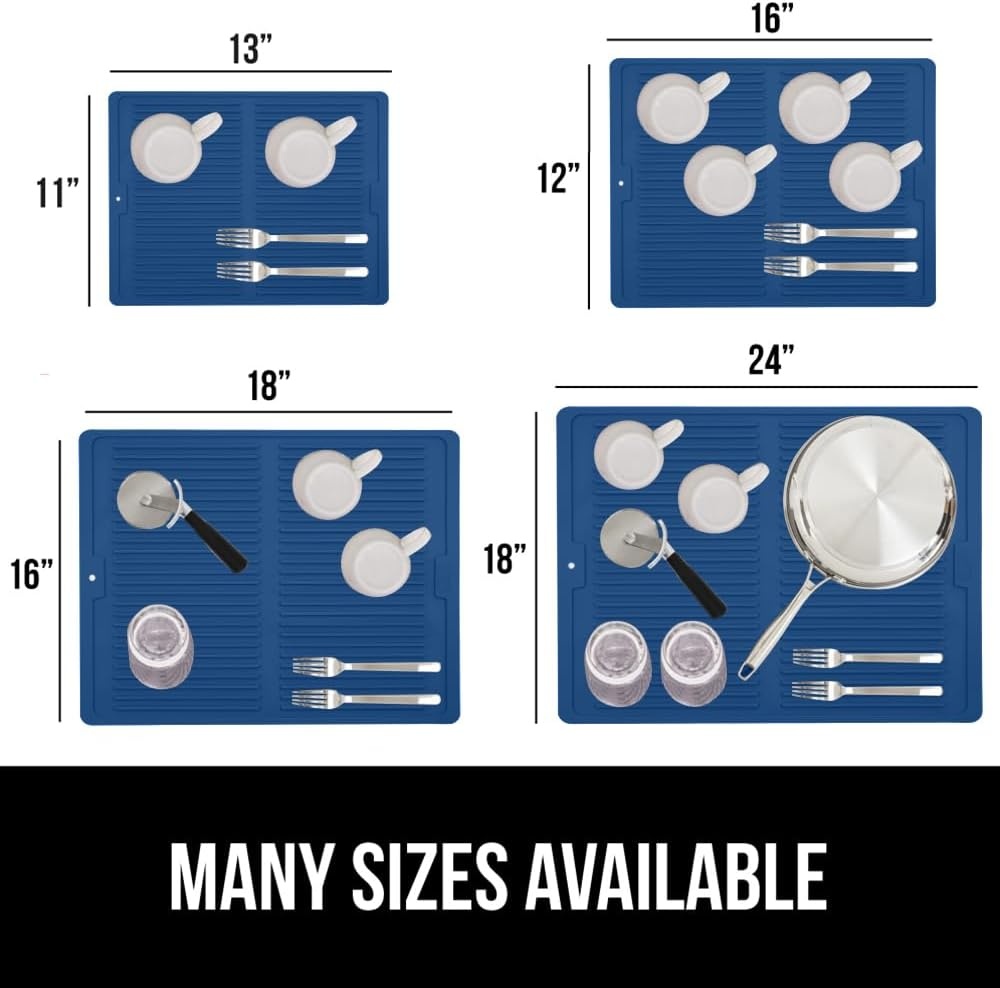 image:imageGORILLA GRIP Ultra Water Absorbent Microfiber Dish Drying Mat Quick Dry Thick Mesh Slip Resistant Pad for Sink Dishes or Under Rack Kitchen Counter Accessories Machine Wash Mats 18x16 Inch BlackBlue