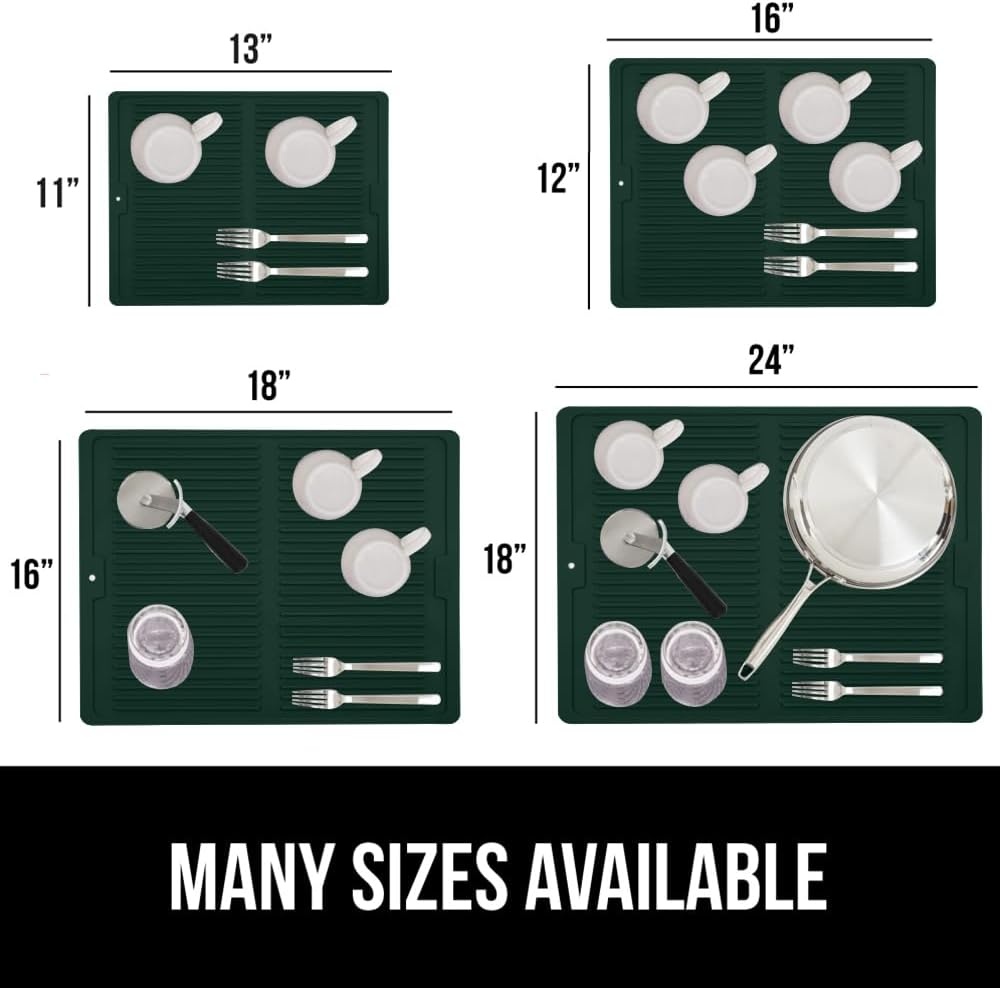 image:imageGORILLA GRIP Ultra Water Absorbent Microfiber Dish Drying Mat Quick Dry Thick Mesh Slip Resistant Pad for Sink Dishes or Under Rack Kitchen Counter Accessories Machine Wash Mats 18x16 Inch BlackHunter Green