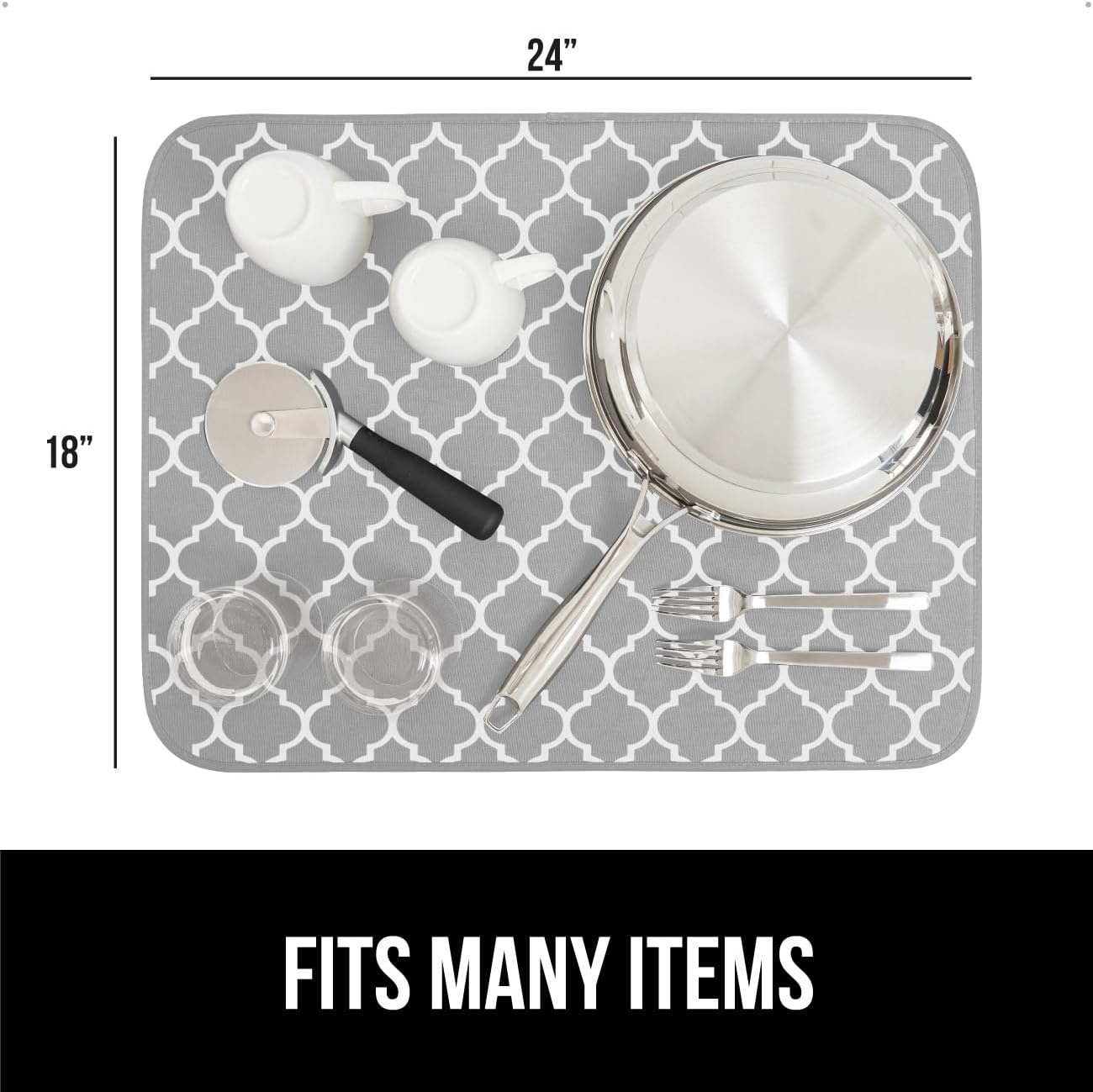 image:imageGORILLA GRIP Ultra Water Absorbent Microfiber Dish Drying Mat Quick Dry Thick Mesh Slip Resistant Pad for Sink Dishes or Under Rack Kitchen Counter Accessories Machine Wash Mats 18x16 Inch BlackQuatrefoil