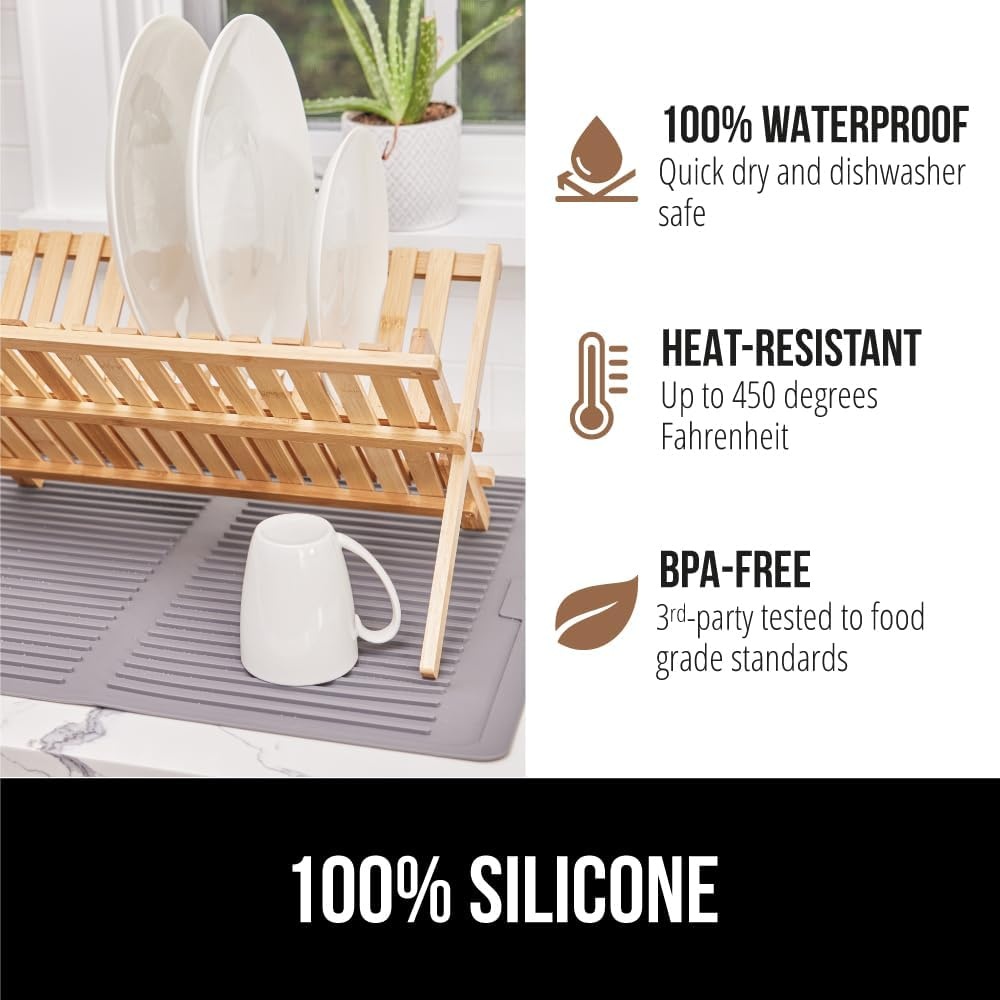 image:imageGORILLA GRIP Ultra Water Absorbent Microfiber Dish Drying Mat Quick Dry Thick Mesh Slip Resistant Pad for Sink Dishes or Under Rack Kitchen Counter Accessories Machine Wash Mats 18x16 Inch BlackGray