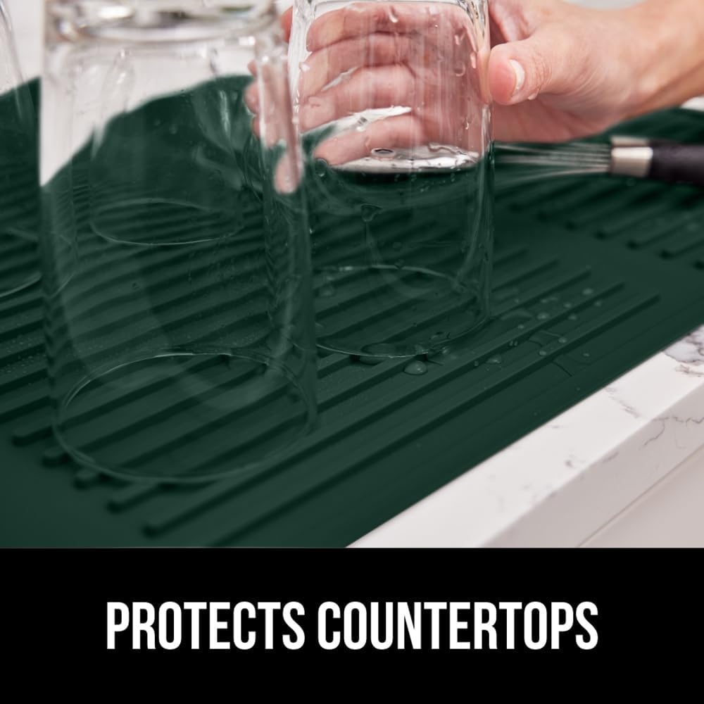 image:imageGORILLA GRIP Ultra Water Absorbent Microfiber Dish Drying Mat Quick Dry Thick Mesh Slip Resistant Pad for Sink Dishes or Under Rack Kitchen Counter Accessories Machine Wash Mats 18x16 Inch BlackHunter Green