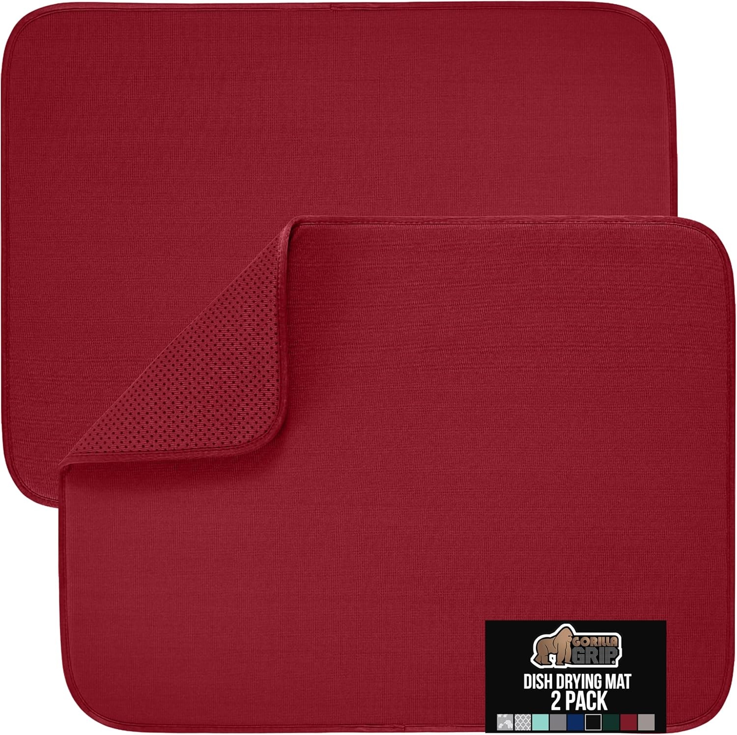 image:imageGORILLA GRIP Ultra Water Absorbent Microfiber Dish Drying Mat Quick Dry Thick Mesh Slip Resistant Pad for Sink Dishes or Under Rack Kitchen Counter Accessories Machine Wash Mats 18x16 Inch BlackRed