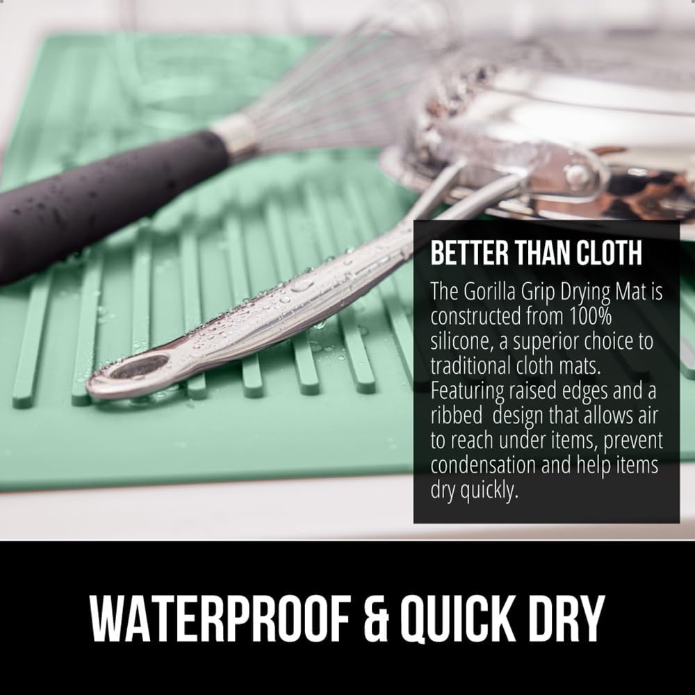 image:imageGORILLA GRIP Ultra Water Absorbent Microfiber Dish Drying Mat Quick Dry Thick Mesh Slip Resistant Pad for Sink Dishes or Under Rack Kitchen Counter Accessories Machine Wash Mats 18x16 Inch BlackMint