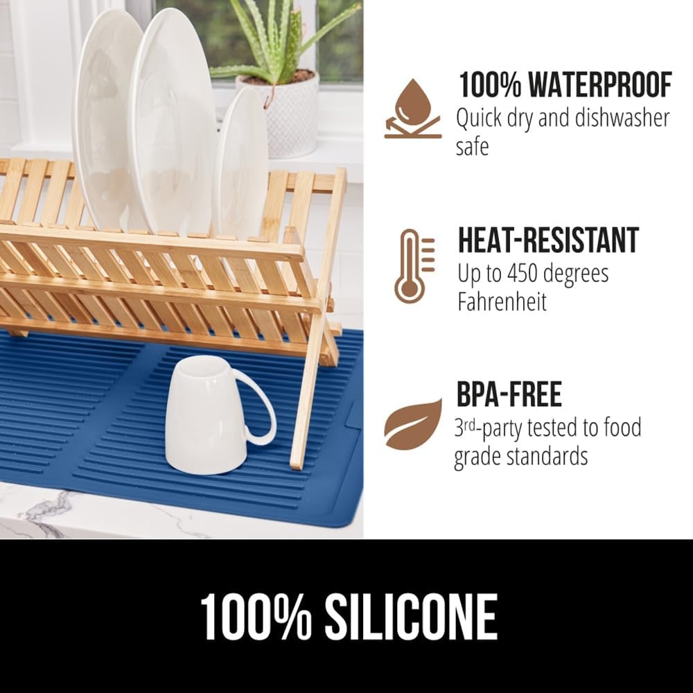 image:imageGORILLA GRIP Ultra Water Absorbent Microfiber Dish Drying Mat Quick Dry Thick Mesh Slip Resistant Pad for Sink Dishes or Under Rack Kitchen Counter Accessories Machine Wash Mats 18x16 Inch BlackBlue