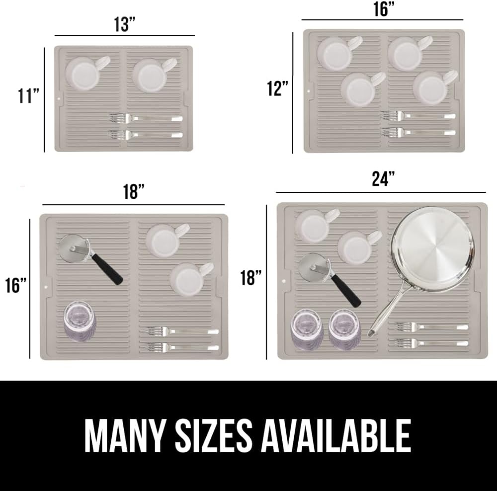 image:imageGORILLA GRIP Ultra Water Absorbent Microfiber Dish Drying Mat Quick Dry Thick Mesh Slip Resistant Pad for Sink Dishes or Under Rack Kitchen Counter Accessories Machine Wash Mats 18x16 Inch BlackAlmond