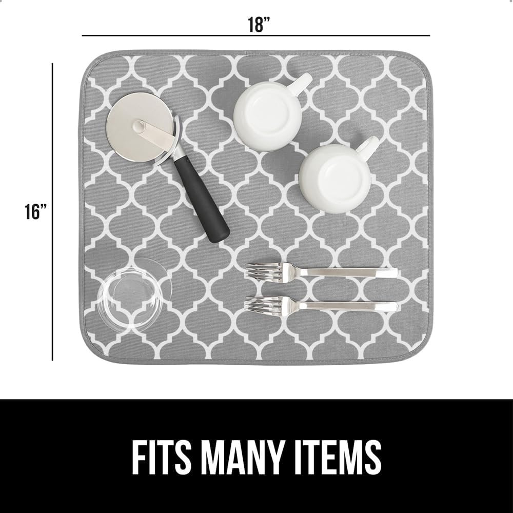 image:imageGORILLA GRIP Ultra Water Absorbent Microfiber Dish Drying Mat Quick Dry Thick Mesh Slip Resistant Pad for Sink Dishes or Under Rack Kitchen Counter Accessories Machine Wash Mats 18x16 Inch BlackQuatrefoil