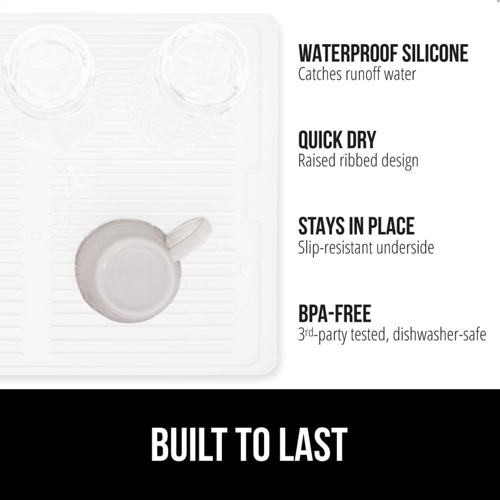 image:imageGORILLA GRIP Ultra Water Absorbent Microfiber Dish Drying Mat Quick Dry Thick Mesh Slip Resistant Pad for Sink Dishes or Under Rack Kitchen Counter Accessories Machine Wash Mats 18x16 Inch BlackWhite