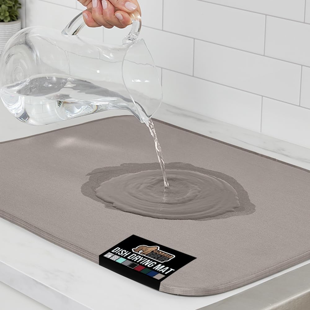image:imageGORILLA GRIP Ultra Water Absorbent Microfiber Dish Drying Mat Quick Dry Thick Mesh Slip Resistant Pad for Sink Dishes or Under Rack Kitchen Counter Accessories Machine Wash Mats 18x16 Inch BlackAlmond