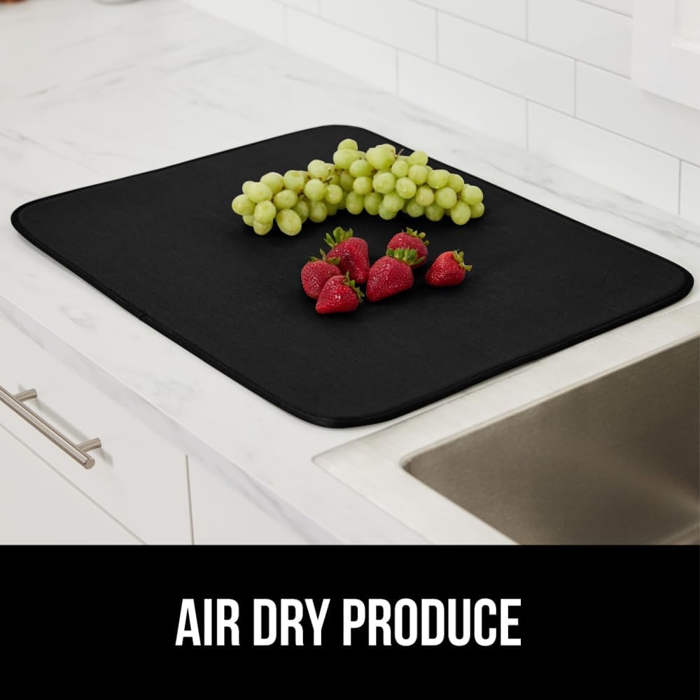 image:imageGORILLA GRIP Ultra Water Absorbent Microfiber Dish Drying Mat Quick Dry Thick Mesh Slip Resistant Pad for Sink Dishes or Under Rack Kitchen Counter Accessories Machine Wash Mats 18x16 Inch BlackBlack