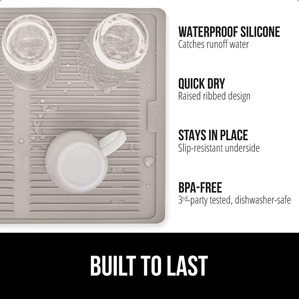 image:imageGORILLA GRIP Ultra Water Absorbent Microfiber Dish Drying Mat Quick Dry Thick Mesh Slip Resistant Pad for Sink Dishes or Under Rack Kitchen Counter Accessories Machine Wash Mats 18x16 Inch BlackAlmond