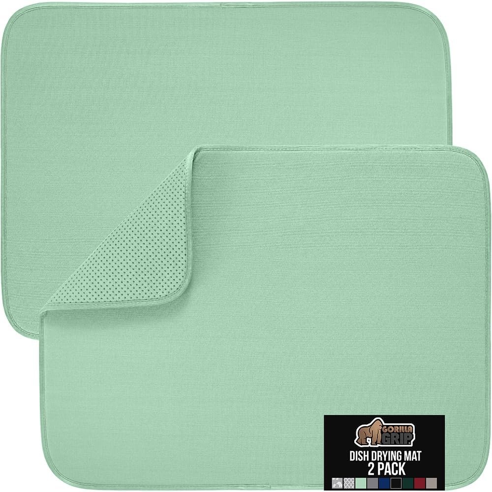 image:imageGORILLA GRIP Ultra Water Absorbent Microfiber Dish Drying Mat Quick Dry Thick Mesh Slip Resistant Pad for Sink Dishes or Under Rack Kitchen Counter Accessories Machine Wash Mats 18x16 Inch BlackMint
