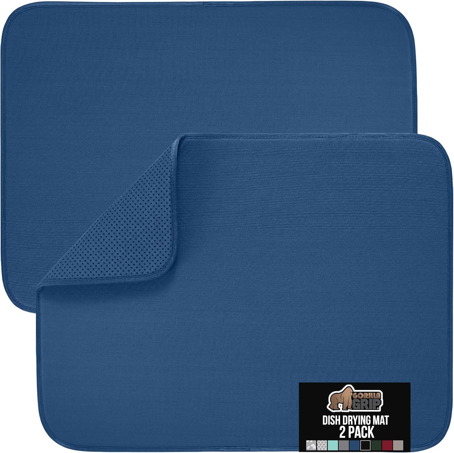 image:imageGORILLA GRIP Ultra Water Absorbent Microfiber Dish Drying Mat Quick Dry Thick Mesh Slip Resistant Pad for Sink Dishes or Under Rack Kitchen Counter Accessories Machine Wash Mats 18x16 Inch BlackBlue