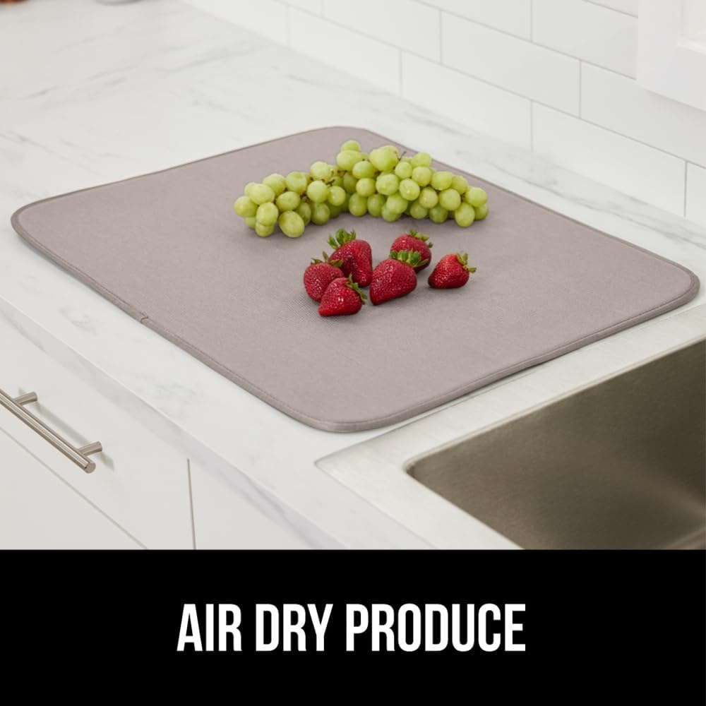 image:imageGORILLA GRIP Ultra Water Absorbent Microfiber Dish Drying Mat Quick Dry Thick Mesh Slip Resistant Pad for Sink Dishes or Under Rack Kitchen Counter Accessories Machine Wash Mats 18x16 Inch BlackAlmond