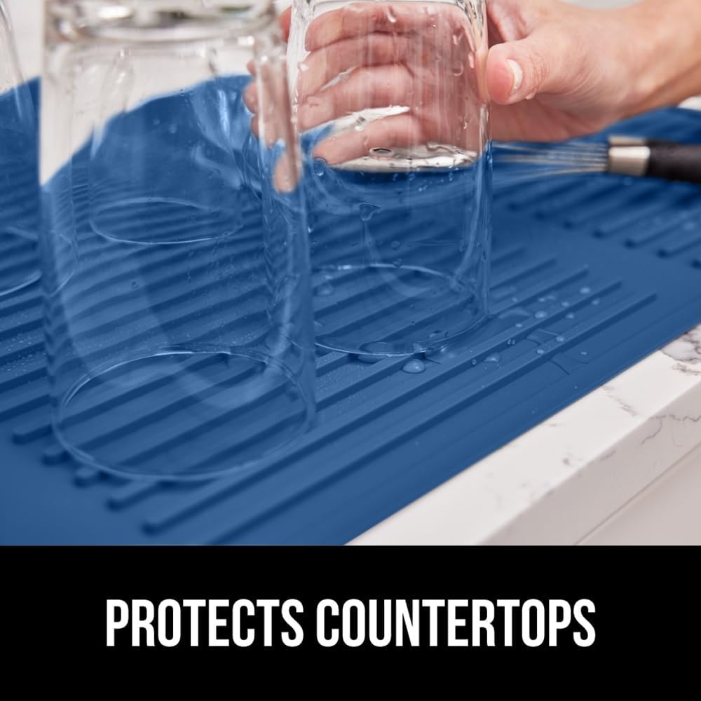 image:imageGORILLA GRIP Ultra Water Absorbent Microfiber Dish Drying Mat Quick Dry Thick Mesh Slip Resistant Pad for Sink Dishes or Under Rack Kitchen Counter Accessories Machine Wash Mats 18x16 Inch BlackBlue
