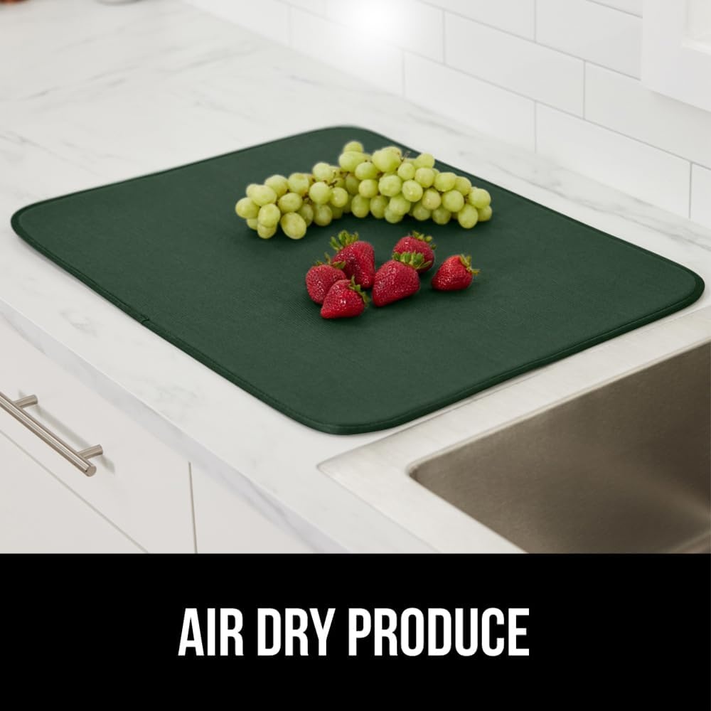 image:imageGORILLA GRIP Ultra Water Absorbent Microfiber Dish Drying Mat Quick Dry Thick Mesh Slip Resistant Pad for Sink Dishes or Under Rack Kitchen Counter Accessories Machine Wash Mats 18x16 Inch BlackHunter Green