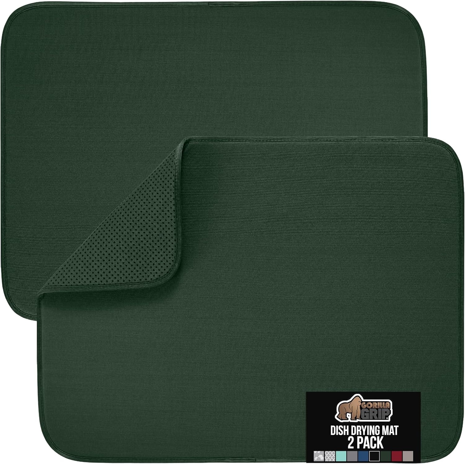 image:imageGORILLA GRIP Ultra Water Absorbent Microfiber Dish Drying Mat Quick Dry Thick Mesh Slip Resistant Pad for Sink Dishes or Under Rack Kitchen Counter Accessories Machine Wash Mats 18x16 Inch BlackHunter Green