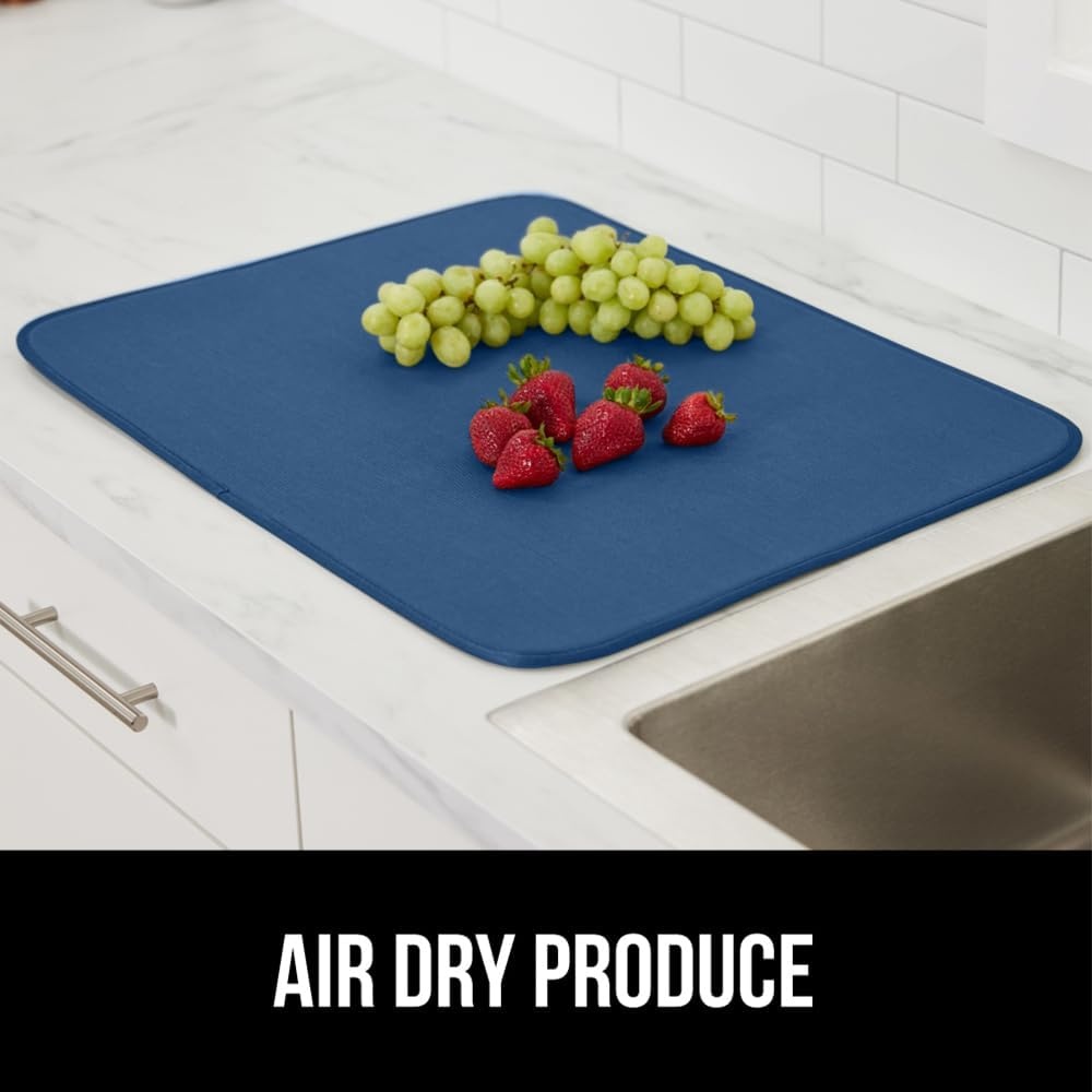 image:imageGORILLA GRIP Ultra Water Absorbent Microfiber Dish Drying Mat Quick Dry Thick Mesh Slip Resistant Pad for Sink Dishes or Under Rack Kitchen Counter Accessories Machine Wash Mats 18x16 Inch BlackBlue