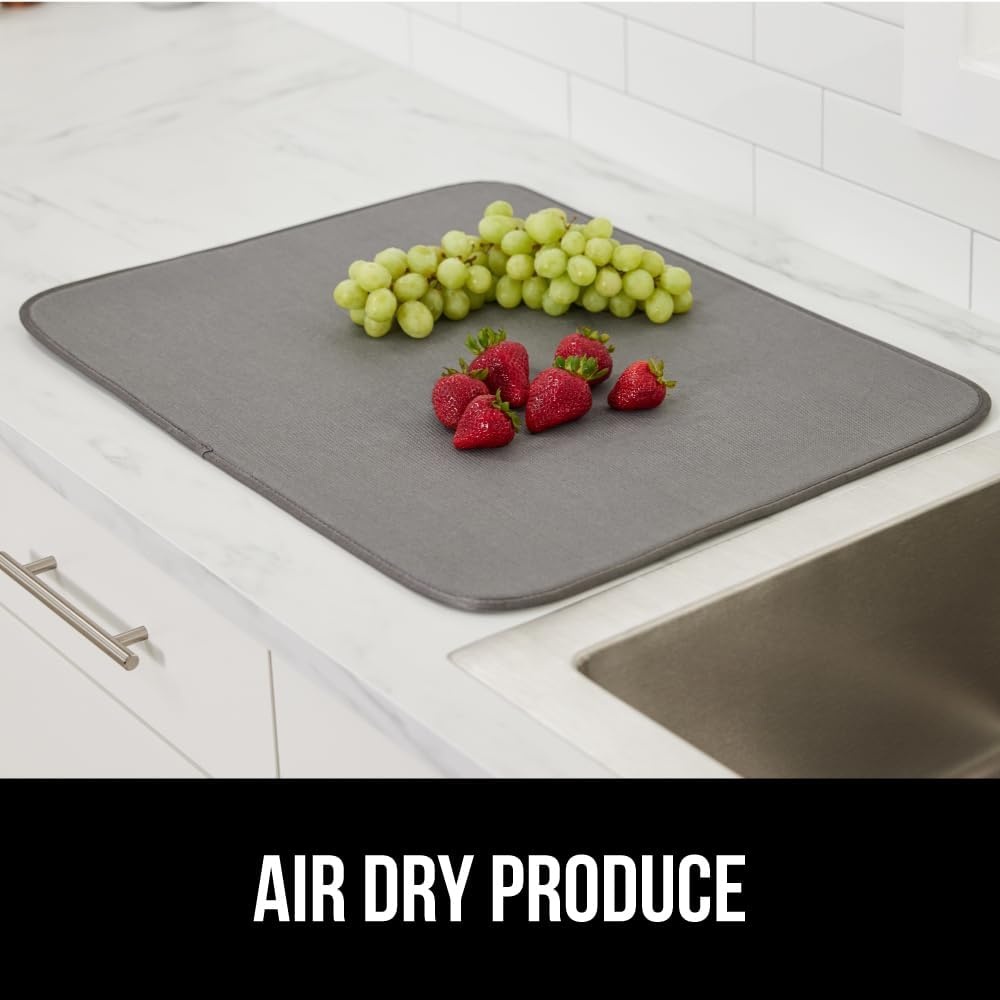 image:imageGORILLA GRIP Ultra Water Absorbent Microfiber Dish Drying Mat Quick Dry Thick Mesh Slip Resistant Pad for Sink Dishes or Under Rack Kitchen Counter Accessories Machine Wash Mats 18x16 Inch BlackGray