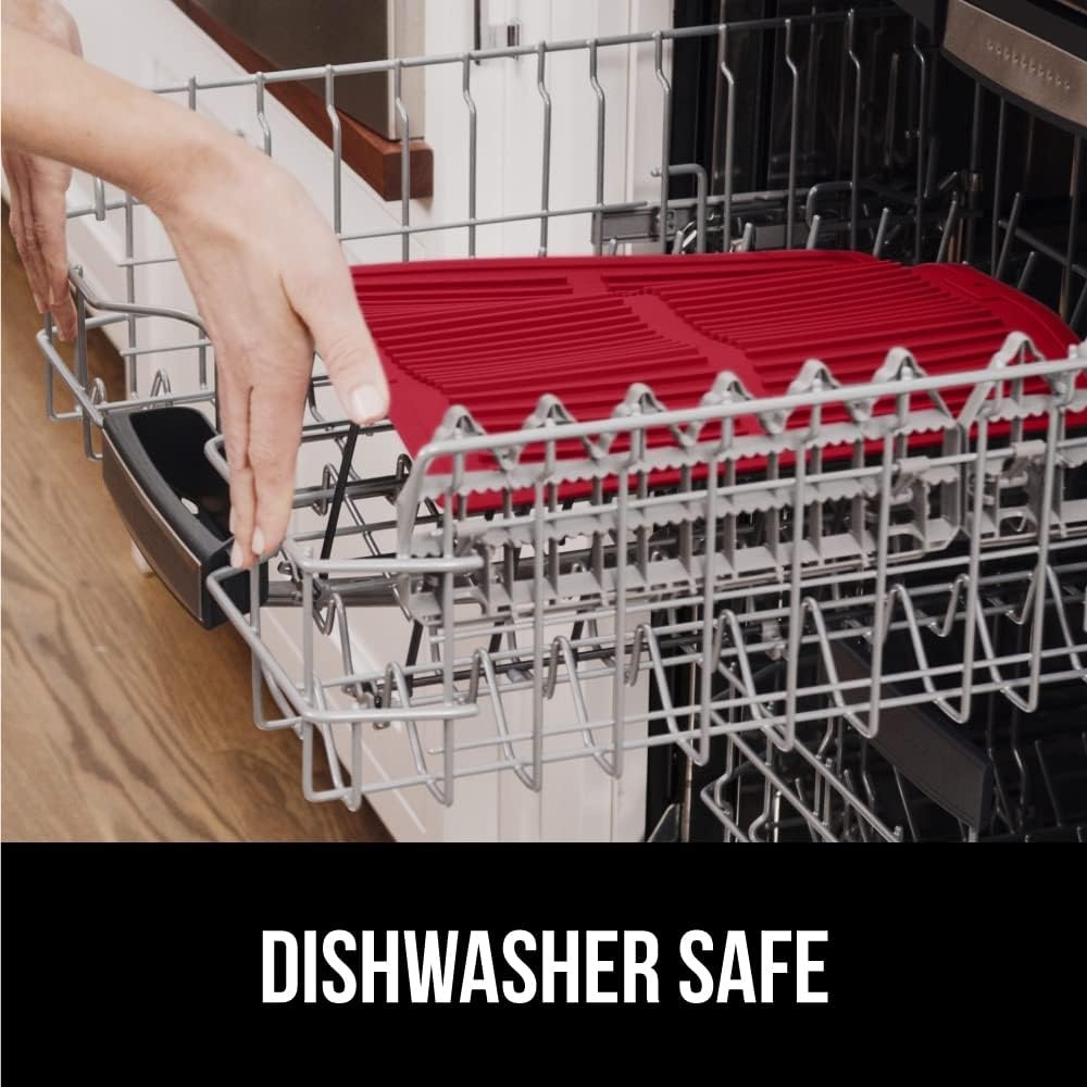 image:imageGORILLA GRIP Ultra Water Absorbent Microfiber Dish Drying Mat Quick Dry Thick Mesh Slip Resistant Pad for Sink Dishes or Under Rack Kitchen Counter Accessories Machine Wash Mats 18x16 Inch BlackRed