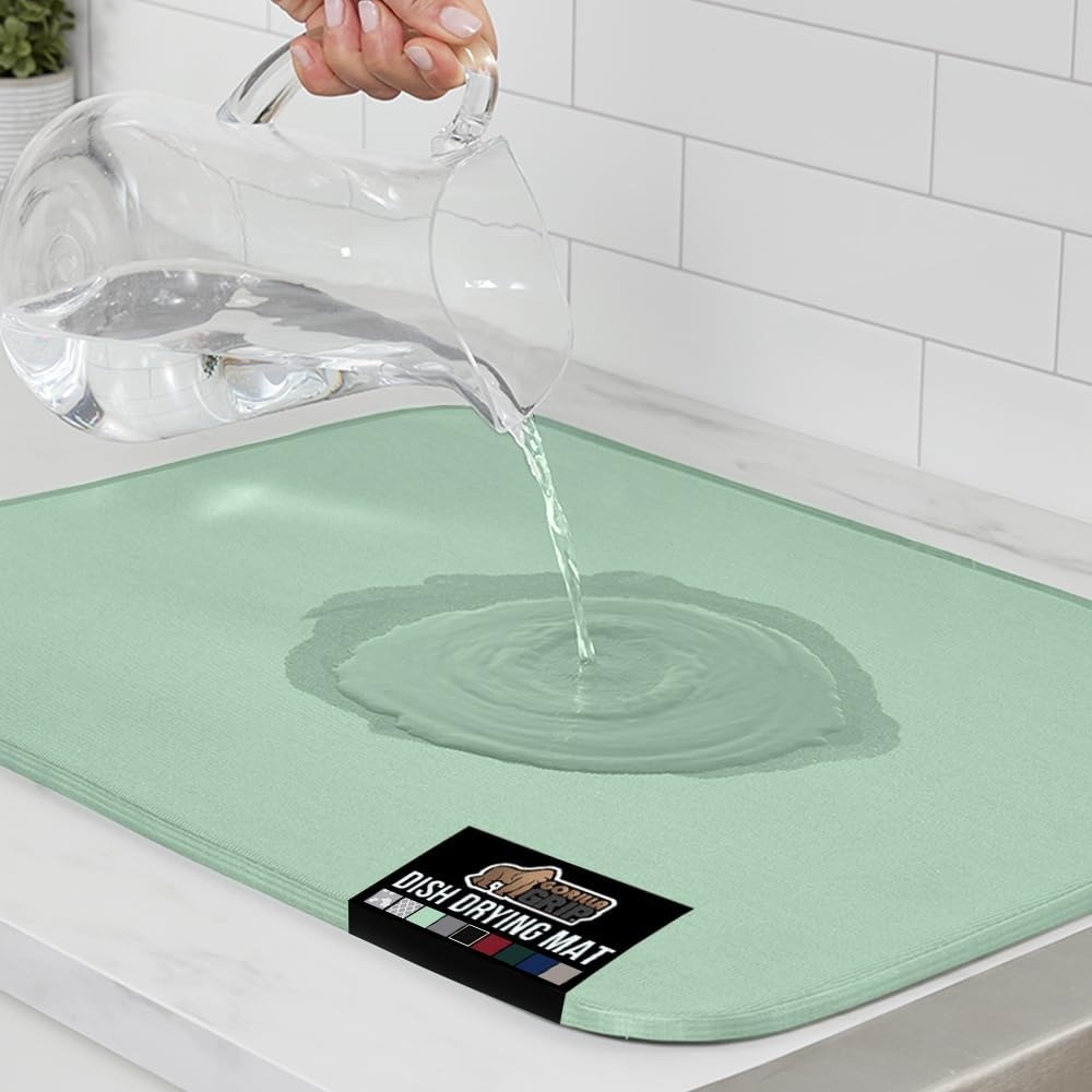 image:imageGORILLA GRIP Ultra Water Absorbent Microfiber Dish Drying Mat Quick Dry Thick Mesh Slip Resistant Pad for Sink Dishes or Under Rack Kitchen Counter Accessories Machine Wash Mats 18x16 Inch BlackMint