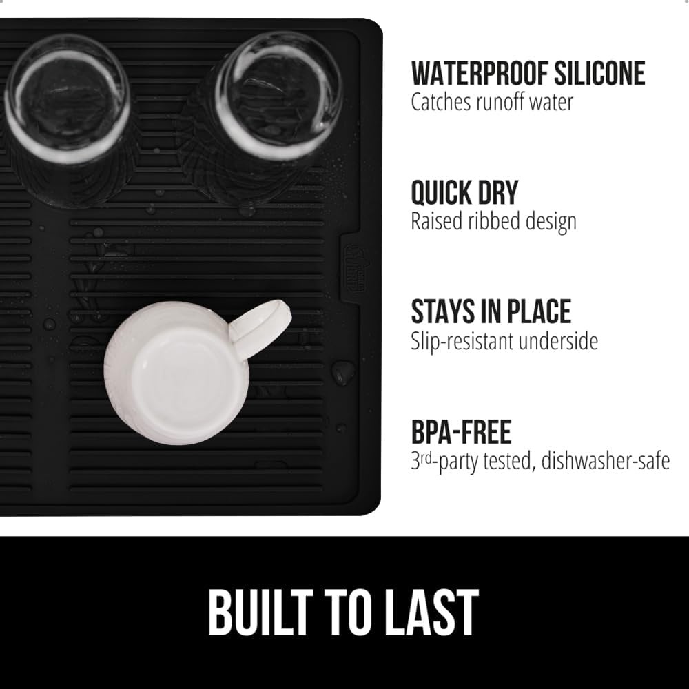 image:imageGORILLA GRIP Ultra Water Absorbent Microfiber Dish Drying Mat Quick Dry Thick Mesh Slip Resistant Pad for Sink Dishes or Under Rack Kitchen Counter Accessories Machine Wash Mats 18x16 Inch BlackBlack