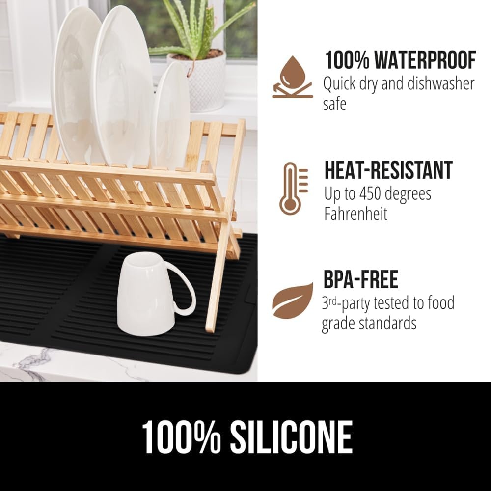 image:imageGORILLA GRIP Ultra Water Absorbent Microfiber Dish Drying Mat Quick Dry Thick Mesh Slip Resistant Pad for Sink Dishes or Under Rack Kitchen Counter Accessories Machine Wash Mats 18x16 Inch BlackBlack