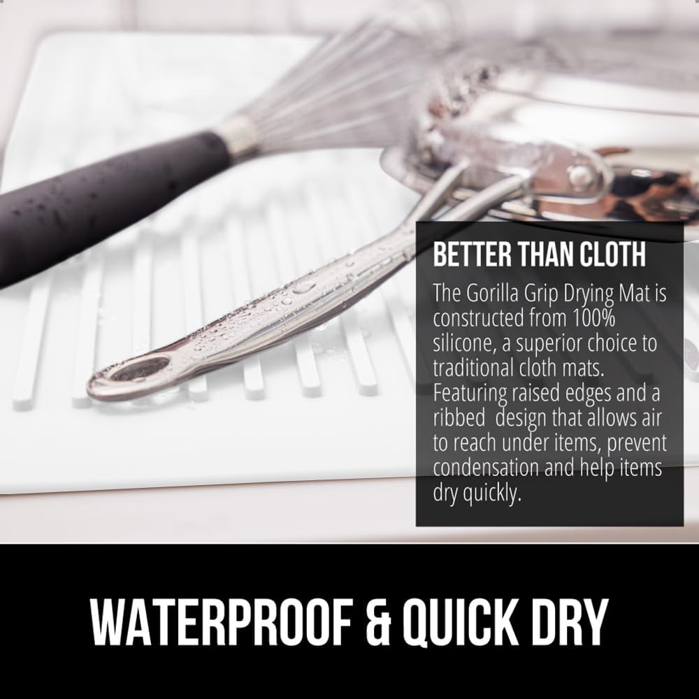 image:imageGORILLA GRIP Ultra Water Absorbent Microfiber Dish Drying Mat Quick Dry Thick Mesh Slip Resistant Pad for Sink Dishes or Under Rack Kitchen Counter Accessories Machine Wash Mats 18x16 Inch BlackWhite