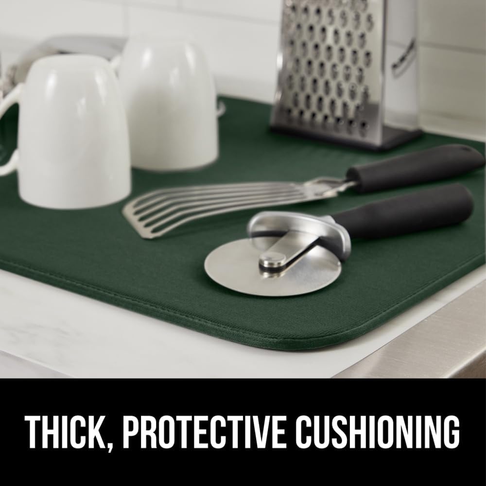 image:imageGORILLA GRIP Ultra Water Absorbent Microfiber Dish Drying Mat Quick Dry Thick Mesh Slip Resistant Pad for Sink Dishes or Under Rack Kitchen Counter Accessories Machine Wash Mats 18x16 Inch BlackHunter Green