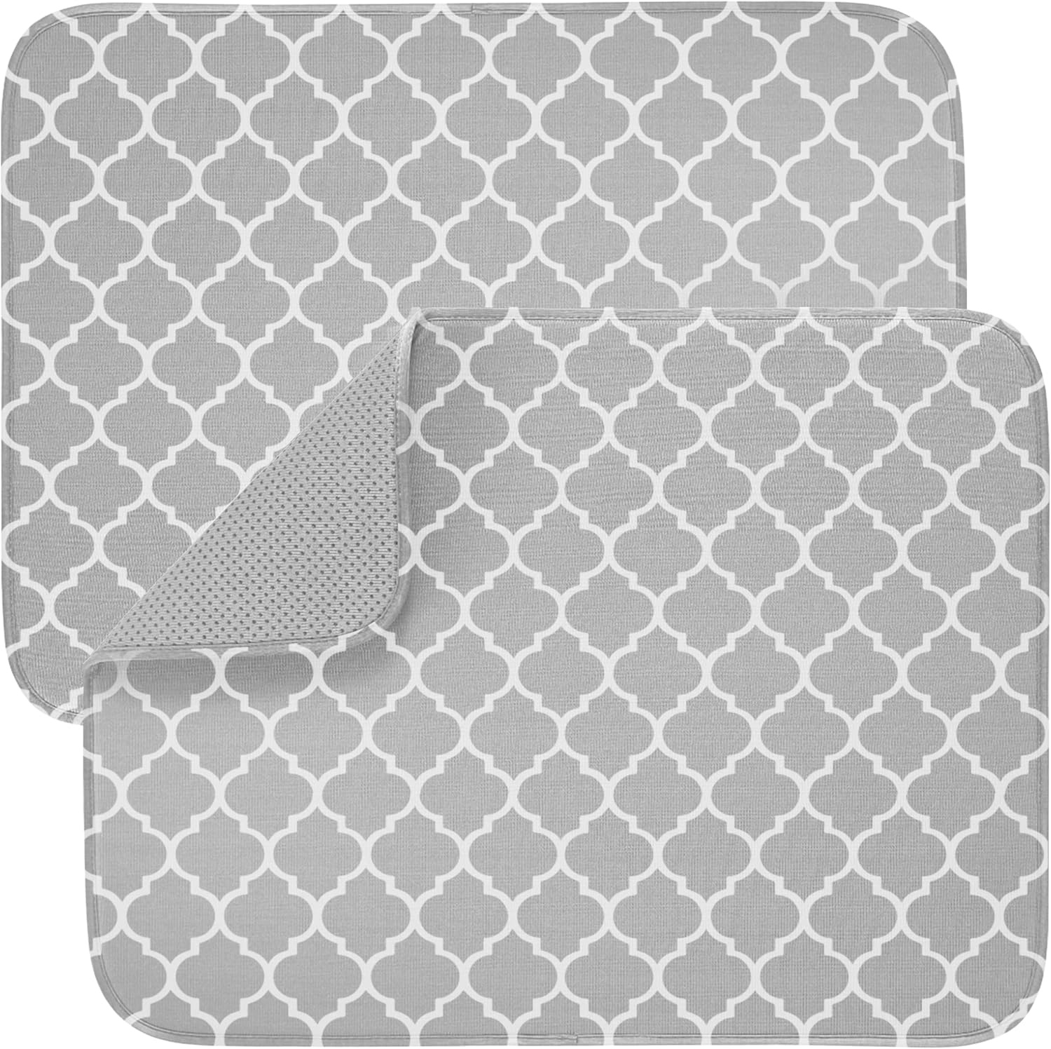 image:imageGORILLA GRIP Ultra Water Absorbent Microfiber Dish Drying Mat Quick Dry Thick Mesh Slip Resistant Pad for Sink Dishes or Under Rack Kitchen Counter Accessories Machine Wash Mats 18x16 Inch BlackQuatrefoil
