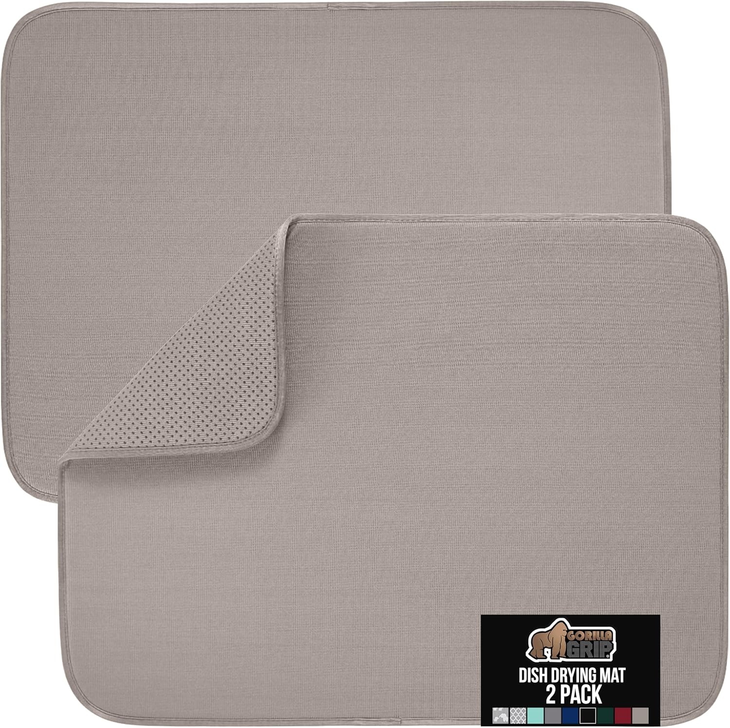 image:imageGORILLA GRIP Ultra Water Absorbent Microfiber Dish Drying Mat Quick Dry Thick Mesh Slip Resistant Pad for Sink Dishes or Under Rack Kitchen Counter Accessories Machine Wash Mats 18x16 Inch BlackAlmond