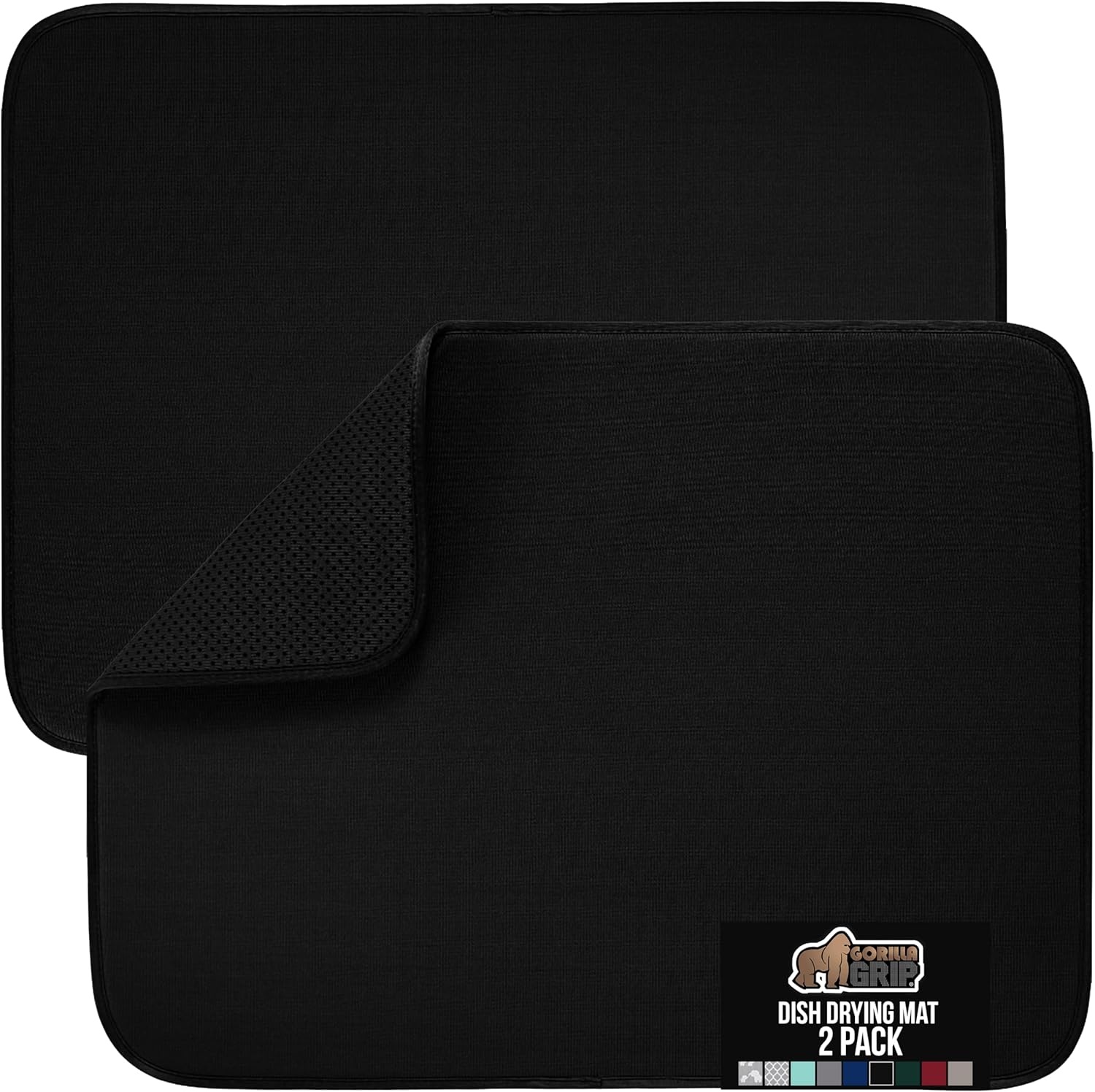 image:imageGORILLA GRIP Ultra Water Absorbent Microfiber Dish Drying Mat Quick Dry Thick Mesh Slip Resistant Pad for Sink Dishes or Under Rack Kitchen Counter Accessories Machine Wash Mats 18x16 Inch BlackBlack